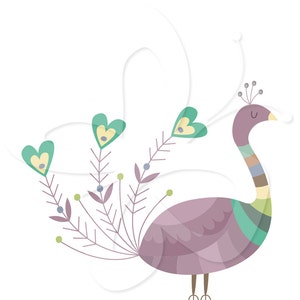 Peacock and Love Hearts Clip Art Clipart Set Commercial and Personal use image 3