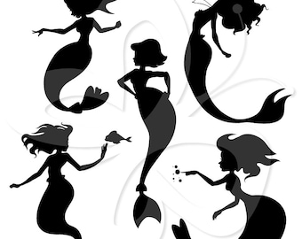 Mermaid Silhouettes Digital Clip Art Clipart Set - Personal and Commercial Use