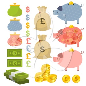 Money Digital Clip Art Clipart Set Personal and Commercial Use imagem 1