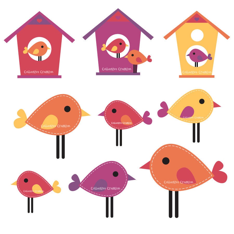 Bird & Birdhouse Clipart Set Ideal for Scrapbooking, Cardmaking, Paper