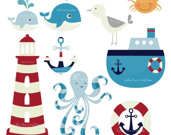 Nautical Themed Digital Clip Art Set - Personal and Commercial Use