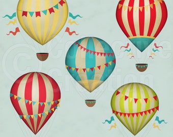 Vintage Hot Air Balloons Digital Clip Art Set - Commerical and Personal use