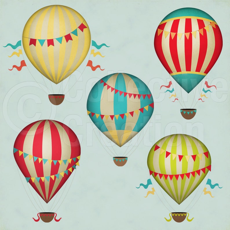 Vintage Hot Air Balloons Digital Clip Art Set Commerical and Personal use image 1