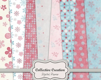 Winter Garden Digital Paper Set - Blue and Pink - COMMERCIAL & PERSONAL USE