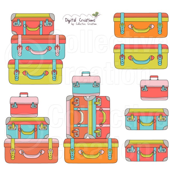 Suitcase Stack Digital Clipart Clip Art - Commercial and Personal Use