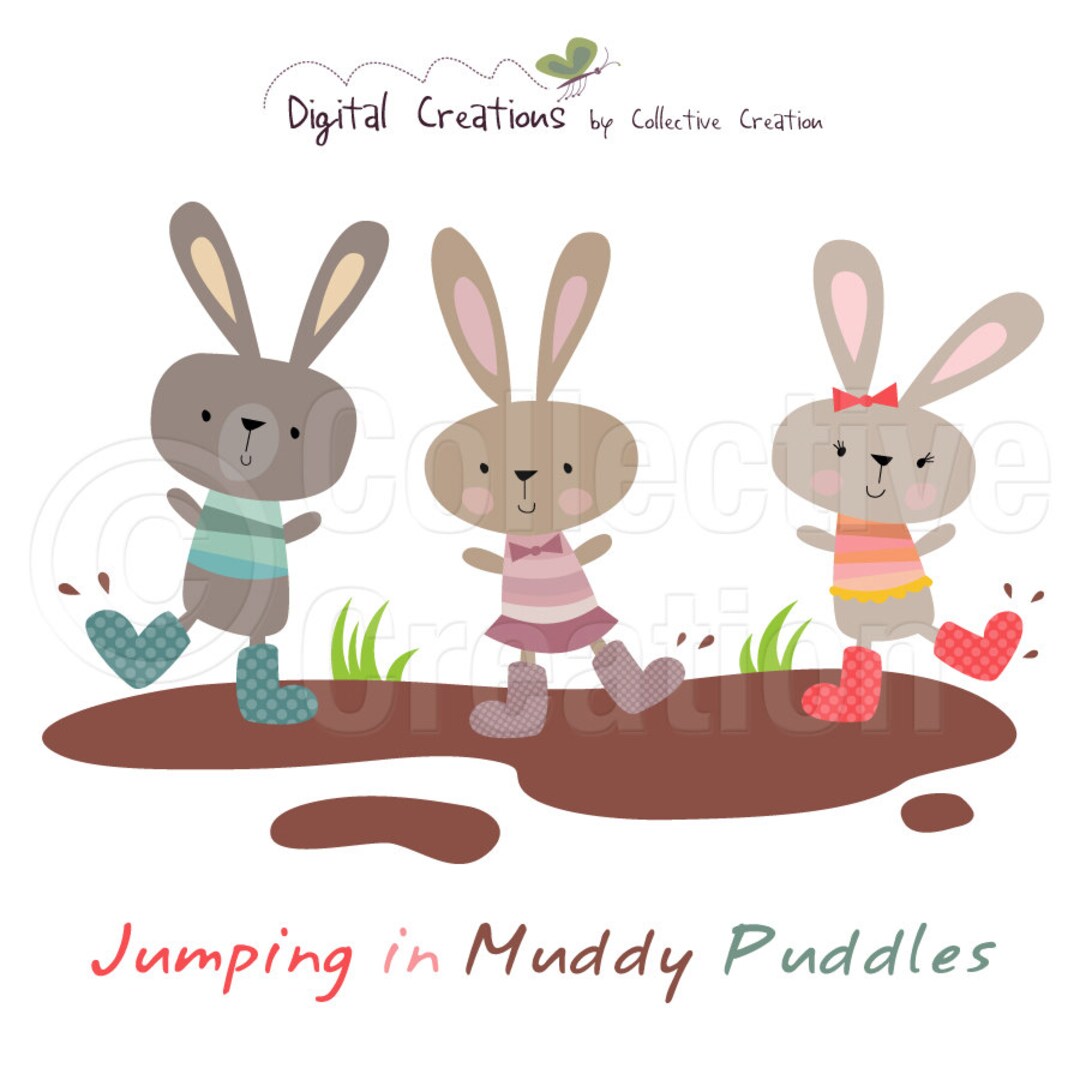 Jumping In Muddy Puddles Rabbit Digital Clip Art Clipart Set Personal 