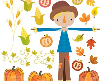 Fall Autumn Pumpkin Scarecrow Clip Art Clipart Set - Personal and Commercial Use