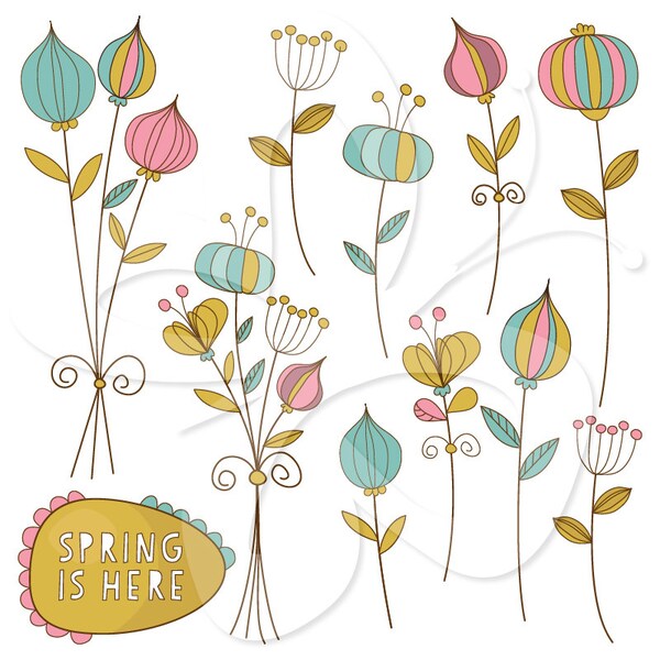 Spring is here Digital Clip Art Clipart Set - Personal and Commercial Use