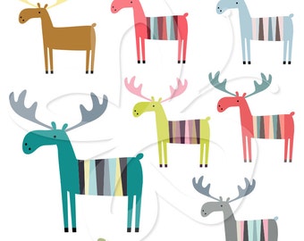Stripey Moose Digital Clip Art - Personal and Commercial Use