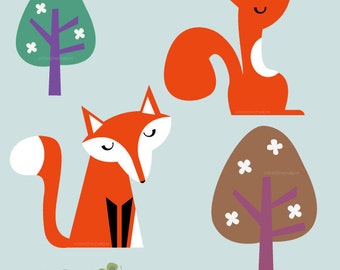 The Fox and the Squirrel Digital Clipart Set - Ideal for Scrapbooking, Card Making and Paper Crafts, Clip Art