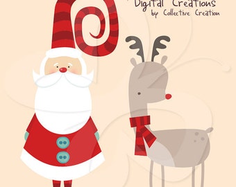 Santa and Rudolph Digital Clipart Clip Art Clipart Set - Commercial and Personal use