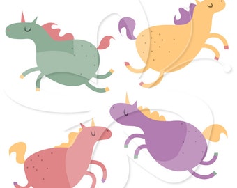 Fat Unicorns Digital Clip Art Clipart Set - Personal and Commercial Use