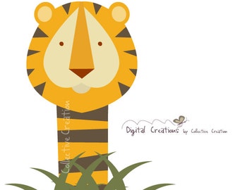 Tiger in the Grass Digital Clipart - Commercial and Personal Use