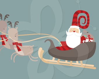 Santa's Sleigh Clip Art Clipart Set - Personal and Commercial Use