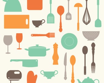 Kitchen Baking Utensils Clip Art Clipart Set - Personal and Commercial Use