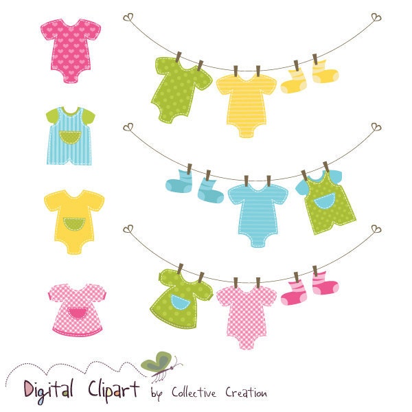 Bébé vêtements ligne & Onesies Clipart Set - idéal pour le Scrapbooking, Cardmaking, artisanat en papier et Cupcake Toppers