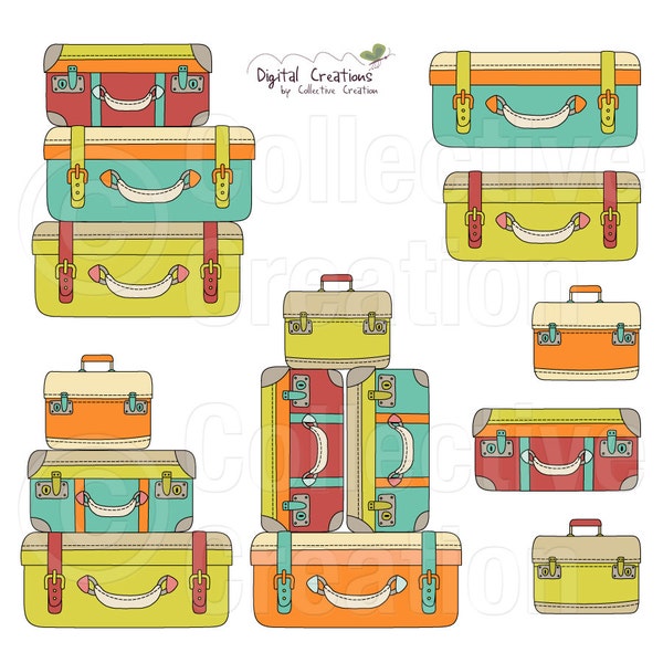 Suitcase Stack Digital Clipart Clip Art - Commercial and Personal Use