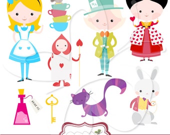 Alice in Wonderland Clip Art Clipart Set - Personal and Commercial Use