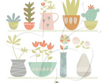 Pot Plants and Succulents Clip Art Clipart Set - Personal and Commercial Use