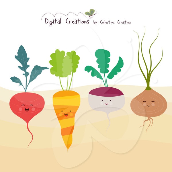 Légumes mignons dans le numérique de terre Clip Art images Clipart Set - utilisation personnelle et commerciale
