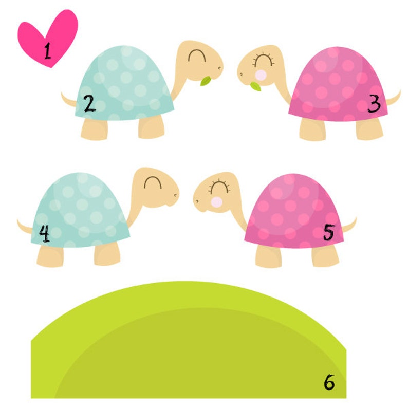 Little Love Turtles Digital Clipart Ideal for Scrapbooking, Card Making Cupcake Toppers and Paper Crafts, Clip Art image 2