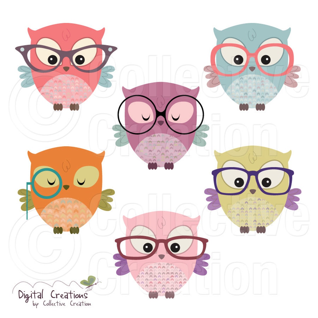 Owls Wearing Glasses Digital Clip Art Clipart Set Personal - Etsy