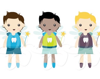 Little Tooth Fairy Boys Digital Clipart - Clip Art for Commercial and Personal Use