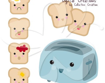 Kawaii Toast Digital Clip Art Clipart Set - Personal and Commercial Use