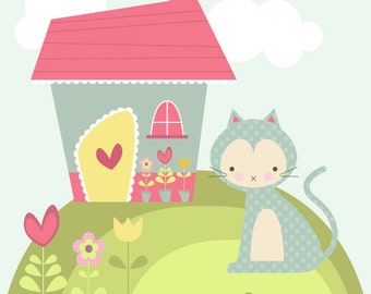 Miss Kitty's House Digital Clipart Set - Great for Scrapbooking, Card Making and General Paper Crafts