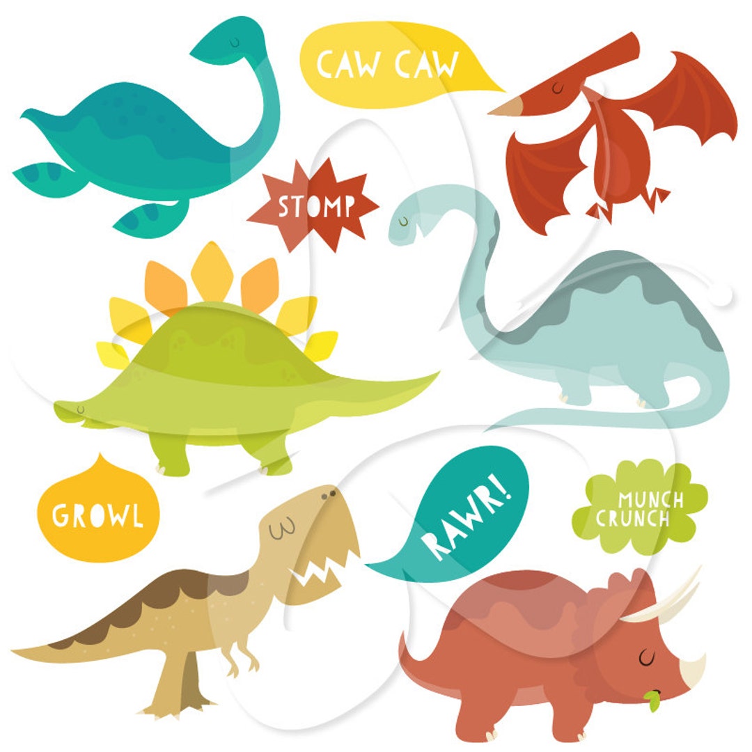 Cute Dinosaurs And Speech Bubbles Clip Art Clipart Set Etsy