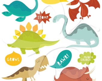 Cute Dinosaurs and Speech Bubbles Clip Art Clipart Set - Personal and Commercial Use