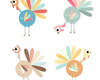 Colorful Turkey Digital Clipart - Clip Art for Commercial and Personal Use