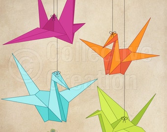 Paper Cranes Digital Clip Art Set 2 - Personal and Commercial Use