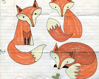 Doodle Hand Drawn Fox Digital Clip Art Set - Personal and Commercial Use