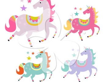 Star Unicorn Digital Clip Art Clipart Set - Personal and Commercial Use