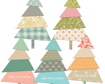 Patterned Xmas Trees Digital Clipart - Personal and Commercial Use - Clip Art for Cards, Scrapbooking and Paper Crafts