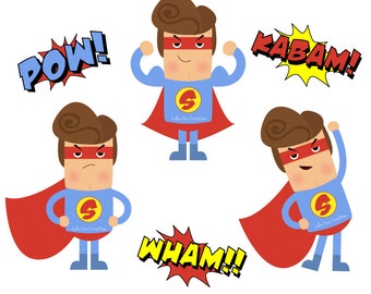 Superhero Digital Clipart Set - Personal and Commercial Use - Scrapbooking, Cards, Invitations, Paper Crafts etc