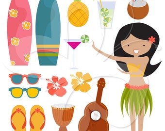Hawaii Holiday Hula Dancer Clip Art Clipart Set - Personal and Commercial Use