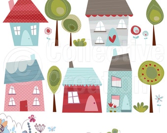 Little Houses Digital Clipart Set 2 - Commercial and Personal Use