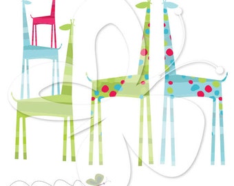 Colourful Giraffe's Digital Clip Art Set - Personal and Commercial Use