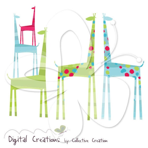 Colourful Giraffe's Digital Clip Art Set - Personal and Commercial Use
