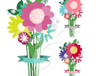 Floral Bouquet Digital Clip Art Clipart Set - Personal and Commercial Use