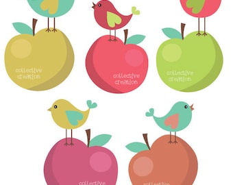 Charming Birds on Apples Clipart Set - Ideal for Scrapbooking, Cardmaking and Paper Crafts