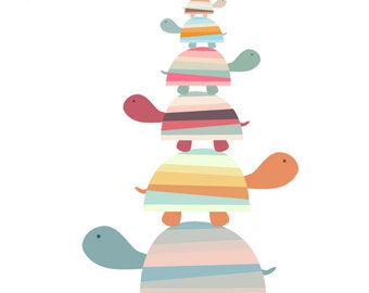 Colorful Turtle Stack Digital Clipart - Commercial and Personal Use