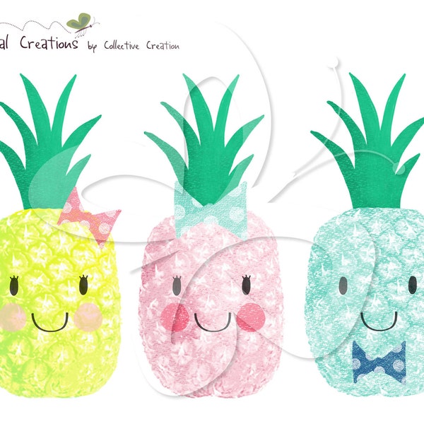 Mignon ananas avec Clip Art Clipart Set - utilisation personnelle et commerciale