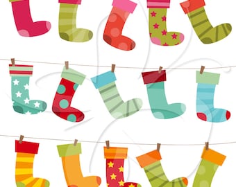 Christmas Stockings Clip Art Clipart Set - Commercial and Personal use