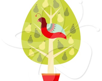 Partridge in a Pear Tree Clip Art Clipart - Commercial and Personal use