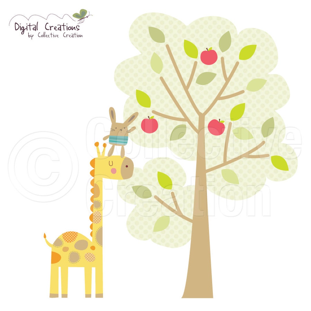 Lending a Helping Hand Giraffe Rabbit and Apple Tree - Etsy