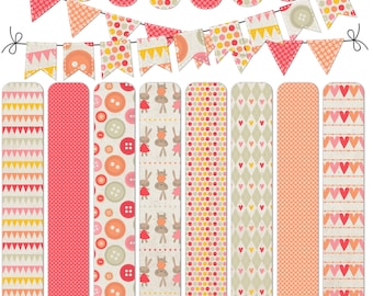 Becky Digital Paper and Bunting Clip Art Set - Commercial and Personal Use