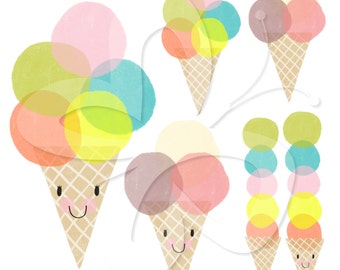 Cute Ice Cream Digital Clip Art Clipart Set - Personal and Commercial Use